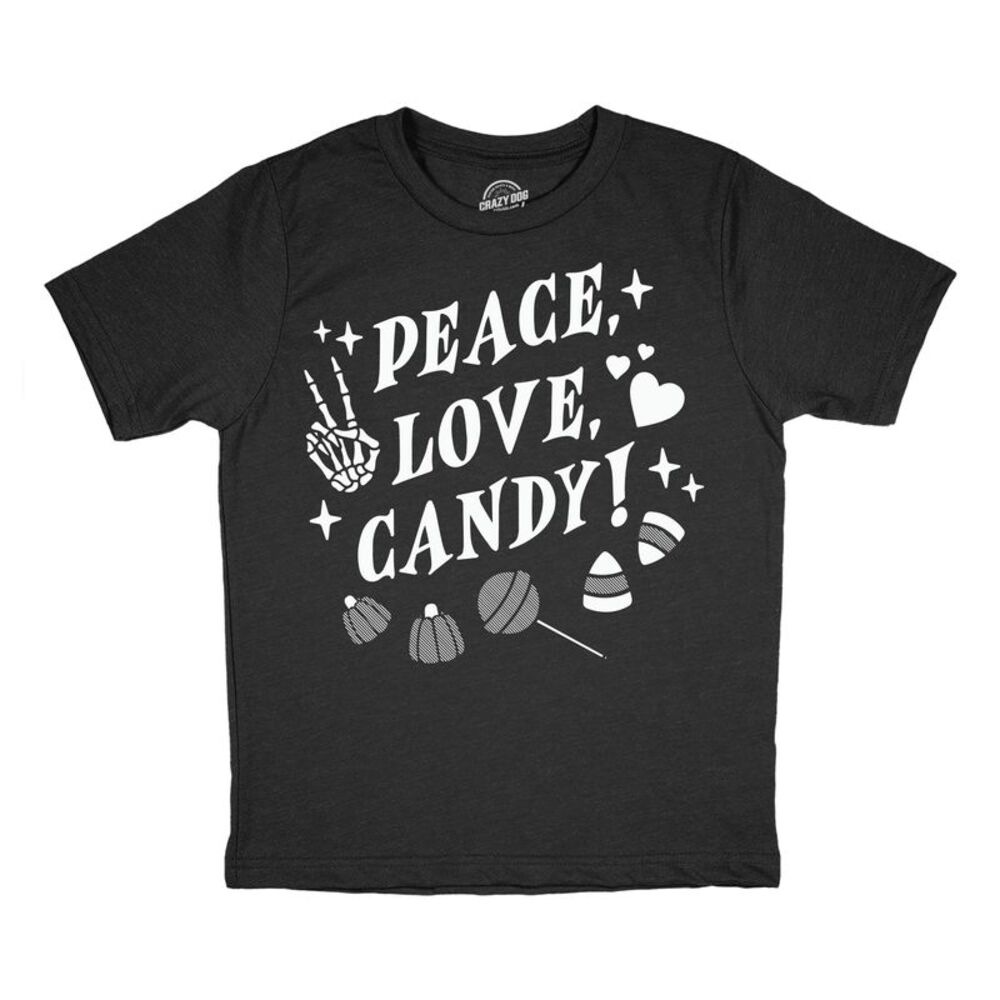 Youth Funny T Shirts Peace Love Candy Halloween Tee For Kids